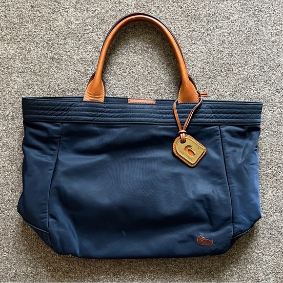 Dooney & Bourke Handbags - Dooney & Bourke Navy Nylon Tote Satchel Shoulder Hand Bag Leather Top Handles